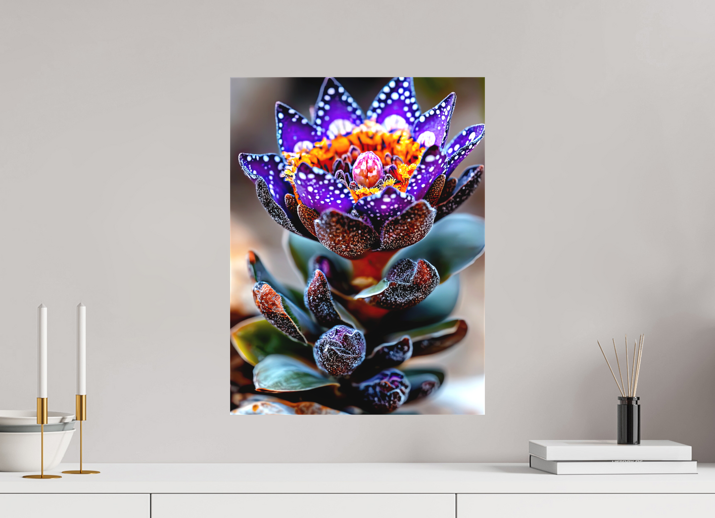 15 x 20″, Textile on Canvas Caterpillar Flower