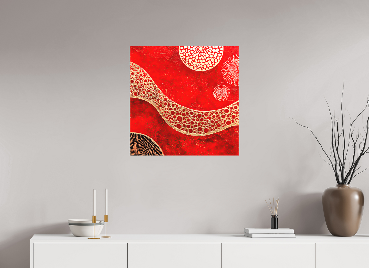 25 x 25″, Textile on Canvas Blood Cells
