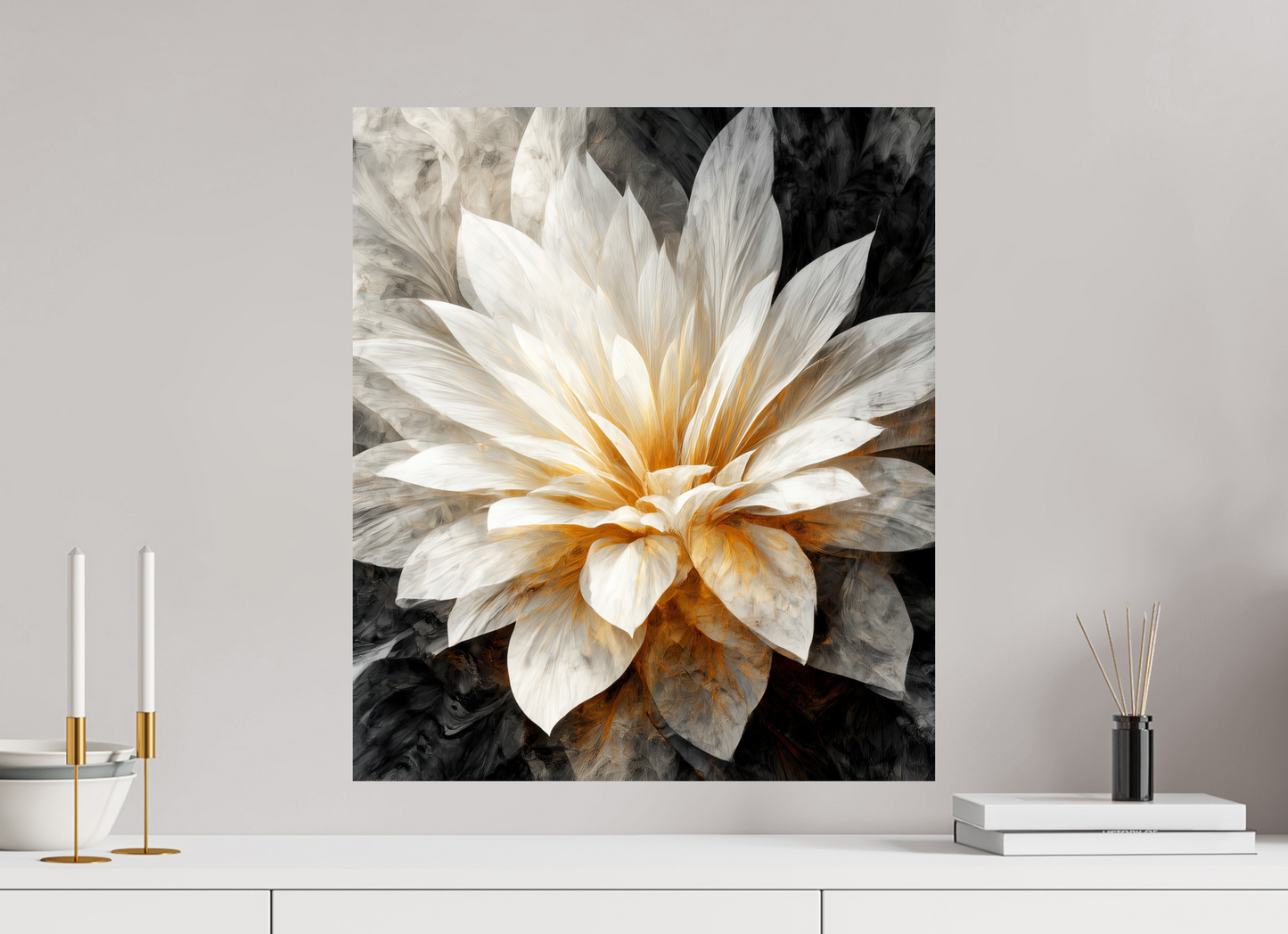 20 x 23.1″, Fine Art Print On Aluminum Dibond White & Gold Flower 2