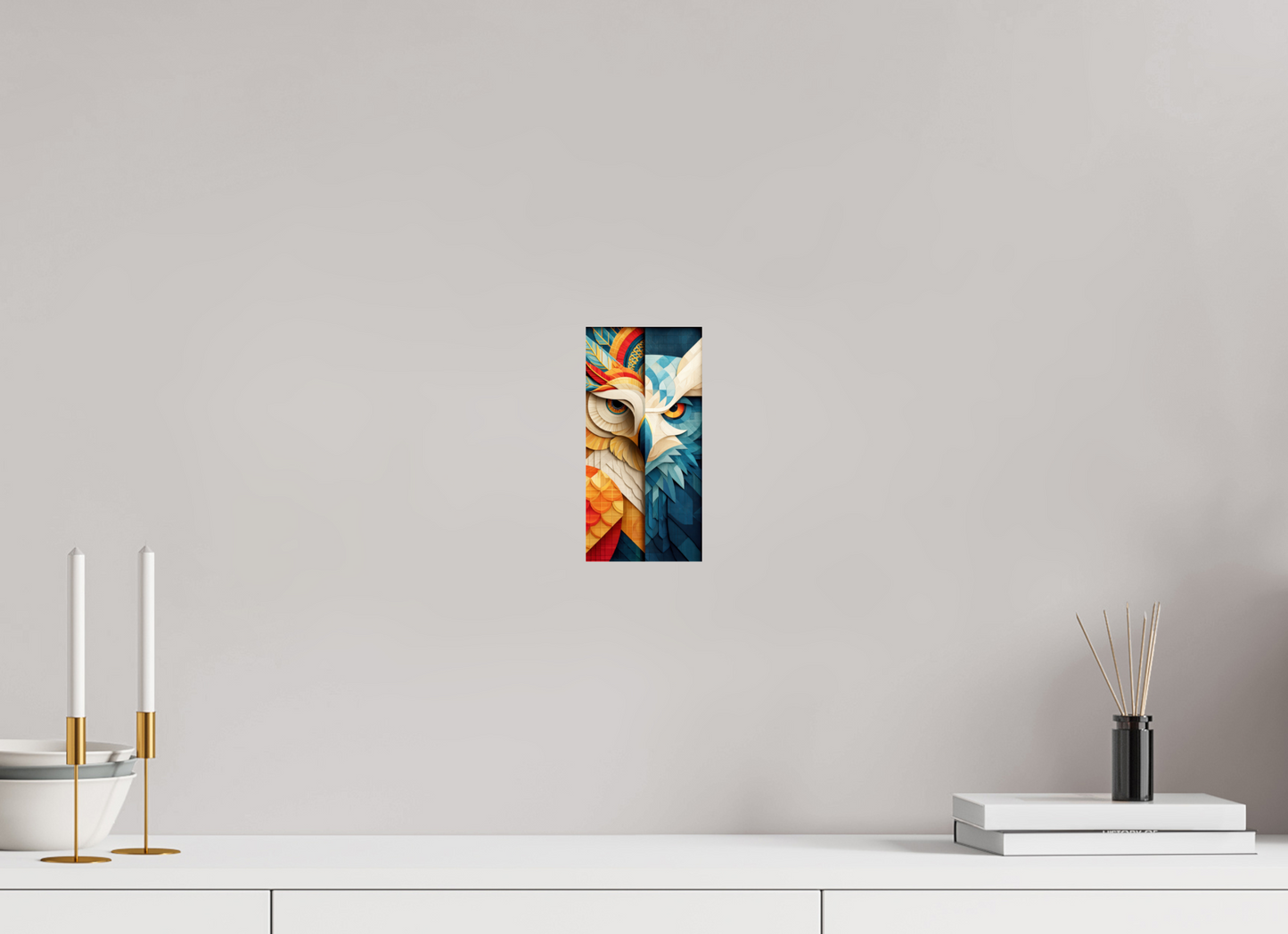 4 x 8.1″, Fine Art Print On Aluminum Dibond Abstract Warm & Cold Owl