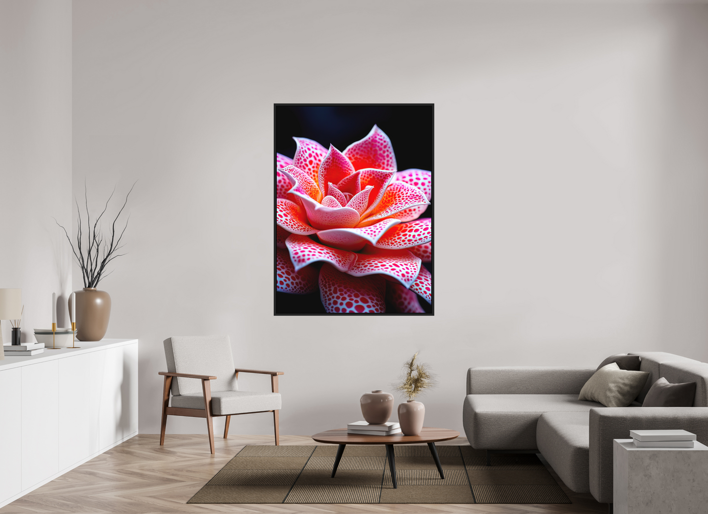 45 x 60″, Photo Print on Aluminum Backing with boarder Red Dot Flower