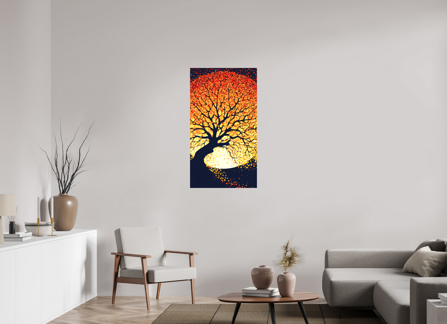 24 x 43.4″, Textile on Canvas Autumn Moon