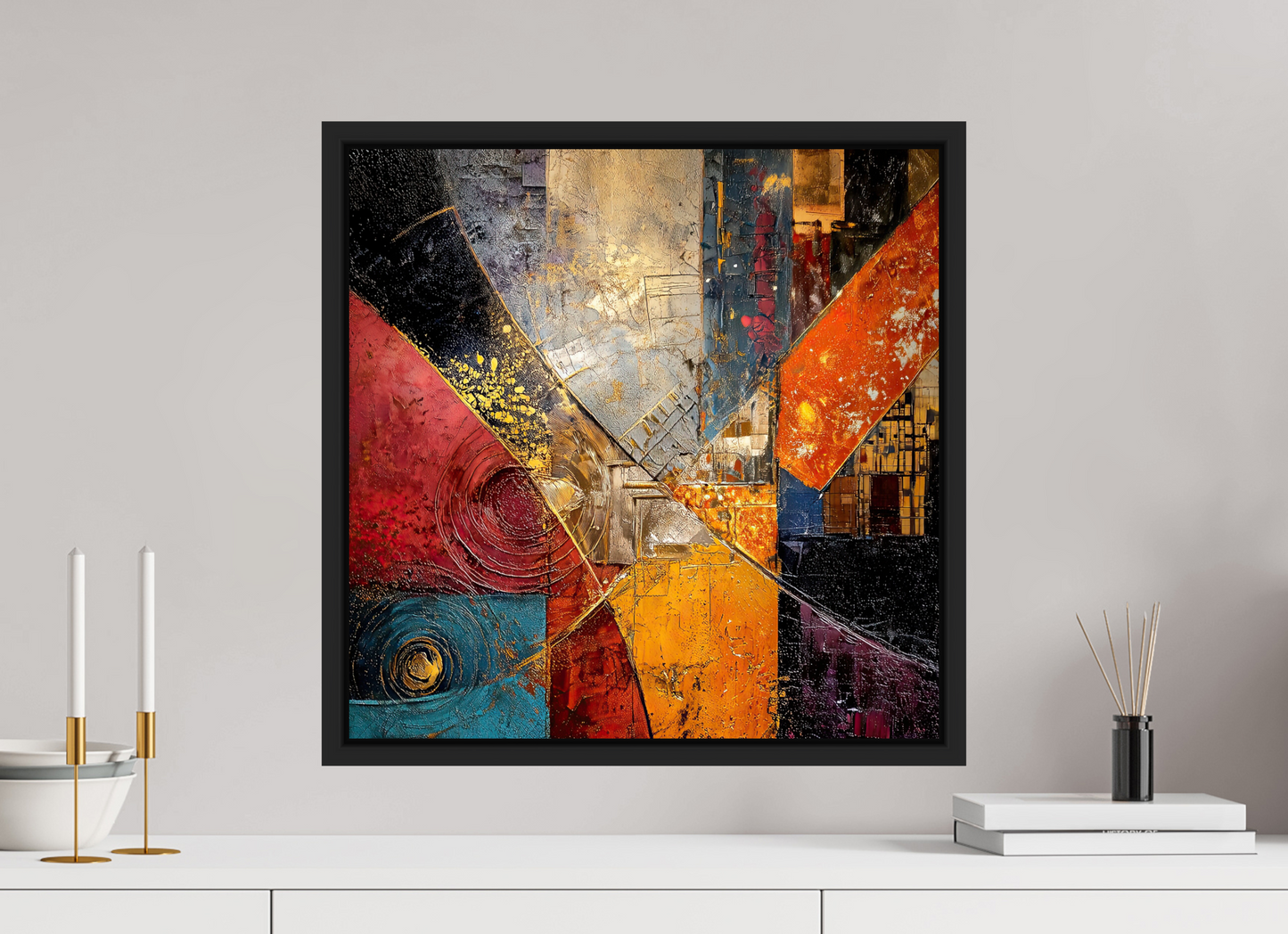 20 x 20″, Fine Art Print on Aluminum Dibond with Boarder Abstract Cracked Paint