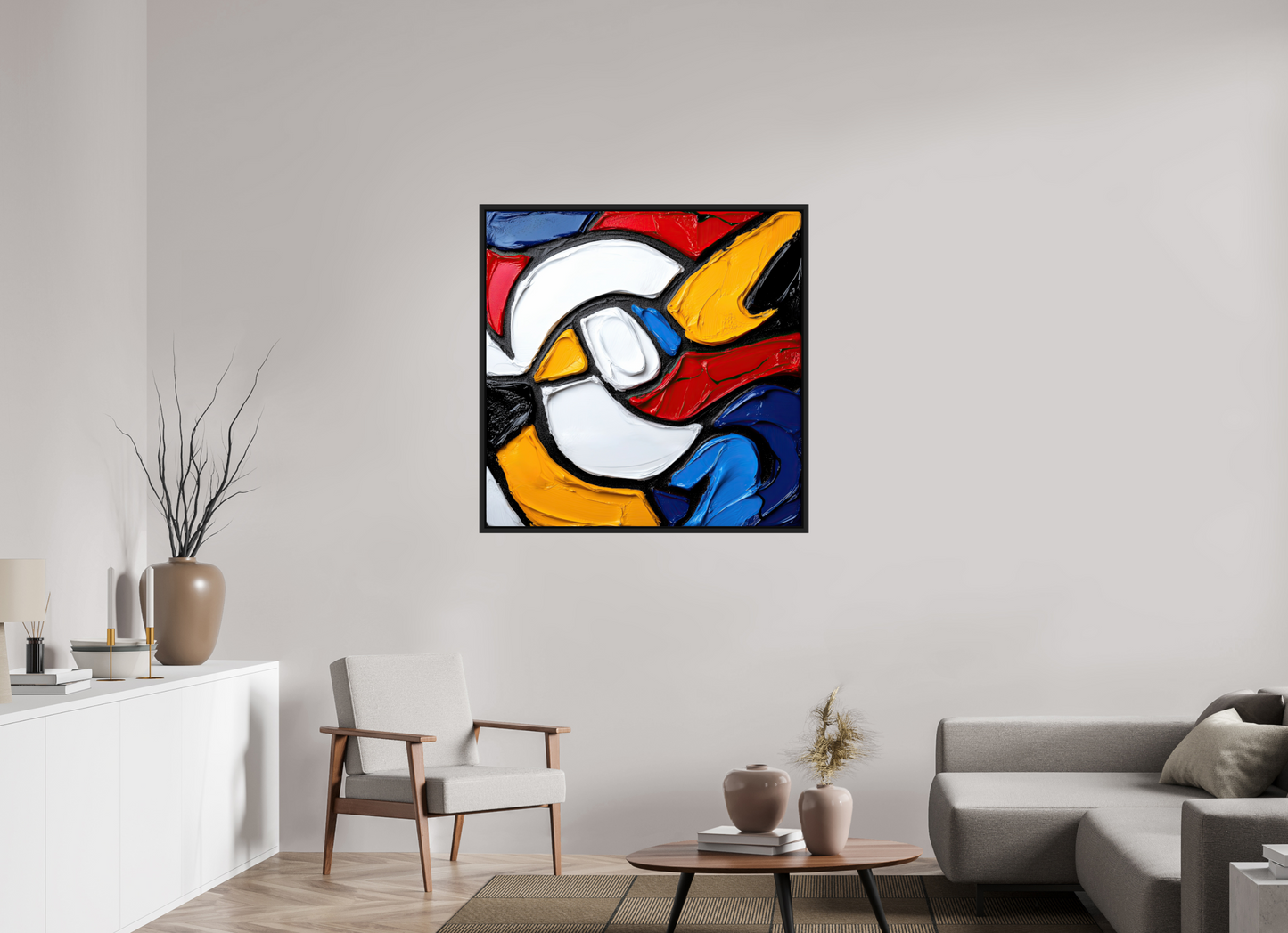40 x 40″, Fine Art Print on Aluminum Dibond with Boarder Abstract Paint Bird