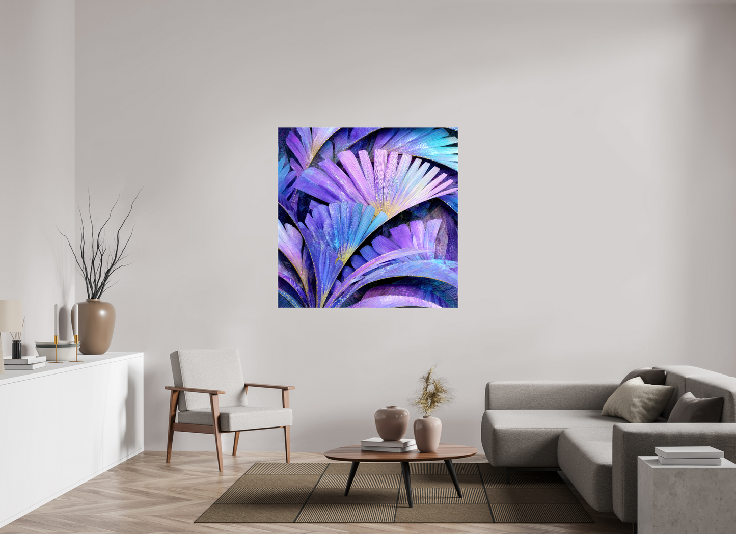 50 x 50″, Glossy Canvas Art Deco Purple Flowers