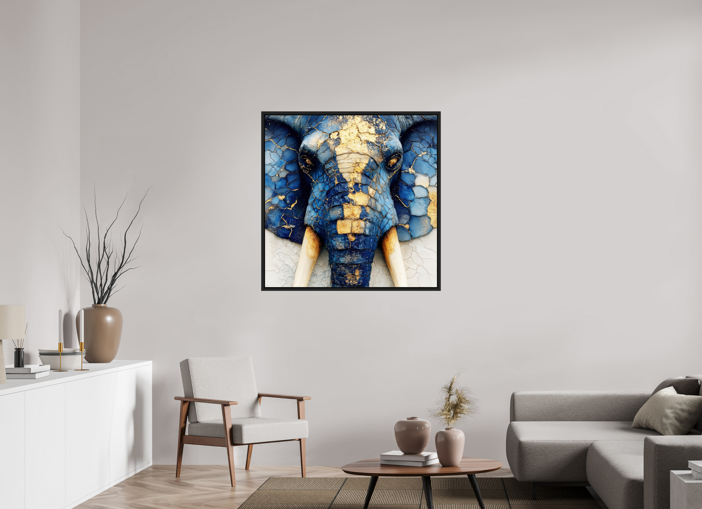 40 x 40″, Fine Art Print on Aluminum Dibond with Boarder Elephant
