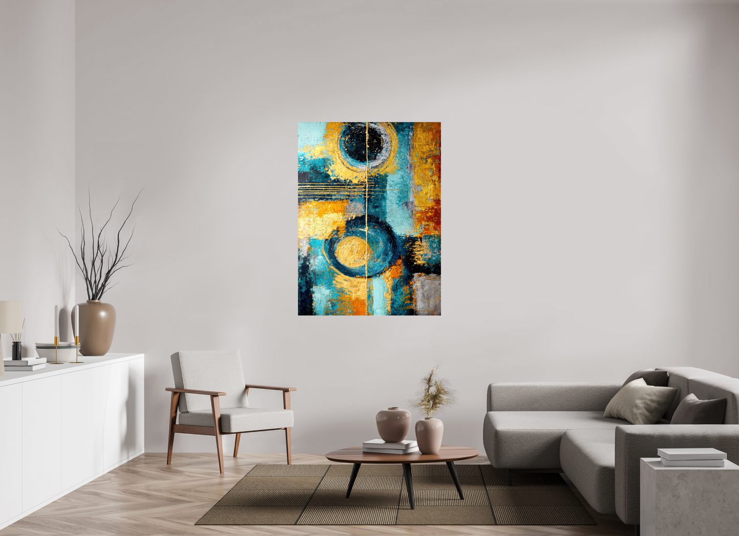 40 x 54.1″, Fine Art Print On Aluminum Dibond Abstract Gold Paint