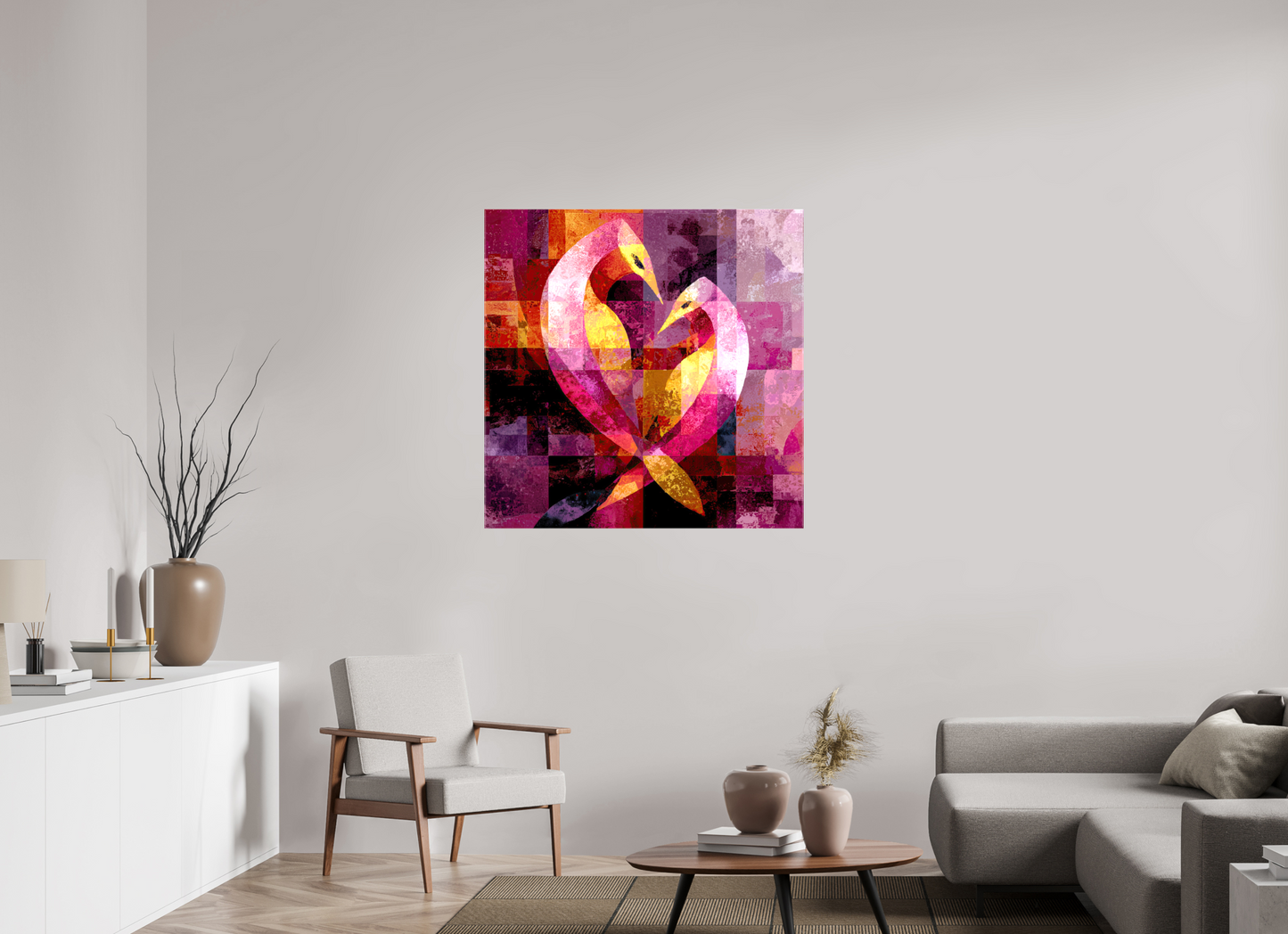 40 x 40″, Glossy Canvas Love Birds