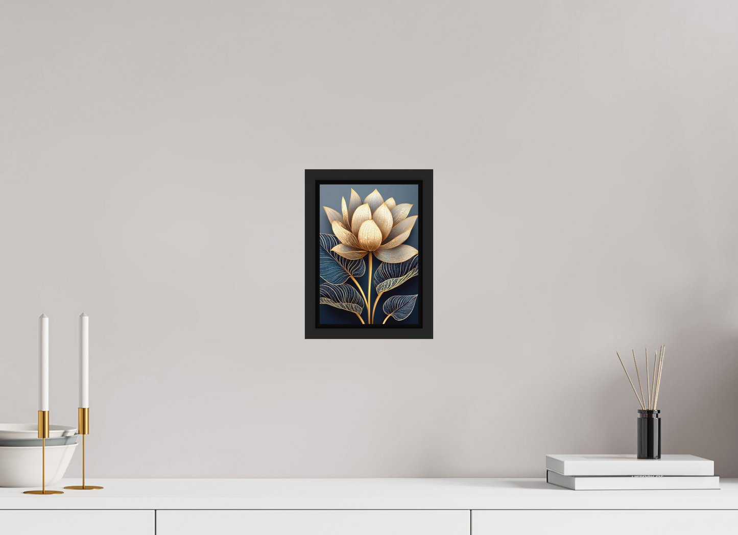 ISO A5 (14,8 x 21 cm), Photo Print on Aluminum Backing with boarder Art Deco Lotus Flower