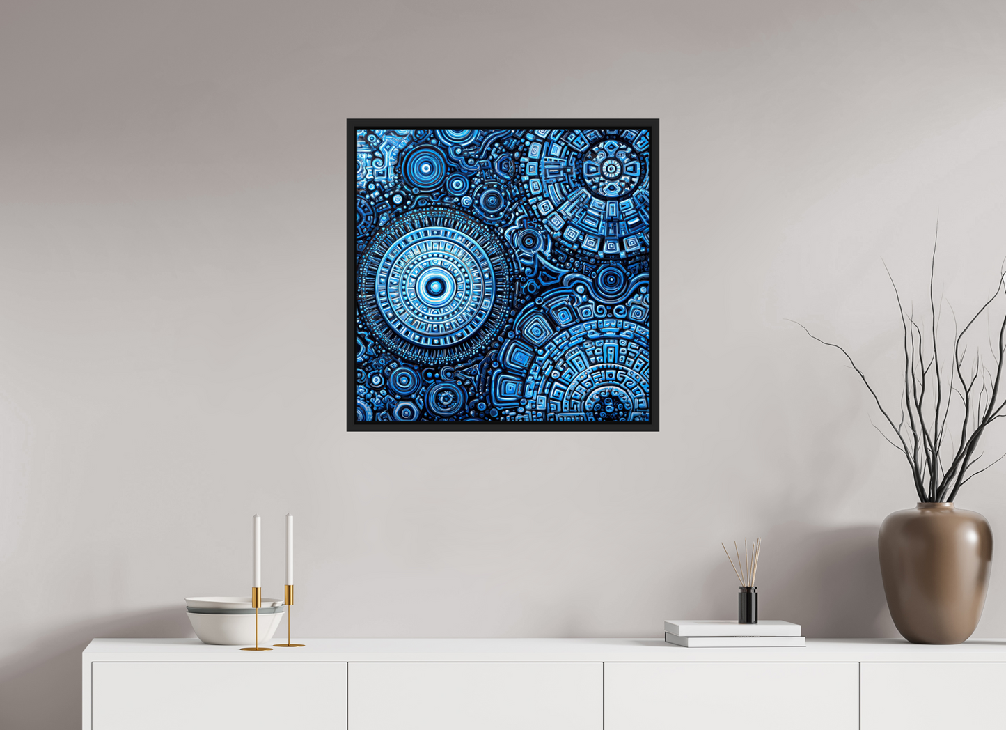 25 x 25″, Fine Art Print on Aluminum Dibond with Boarder Ancient Blue