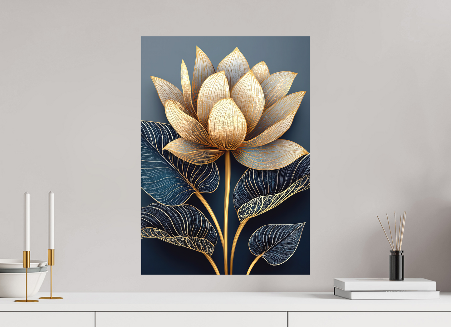 ISO A2 (42 x 59,4 cm), Photo Print on Aluminum Backing Art Deco Lotus Flower