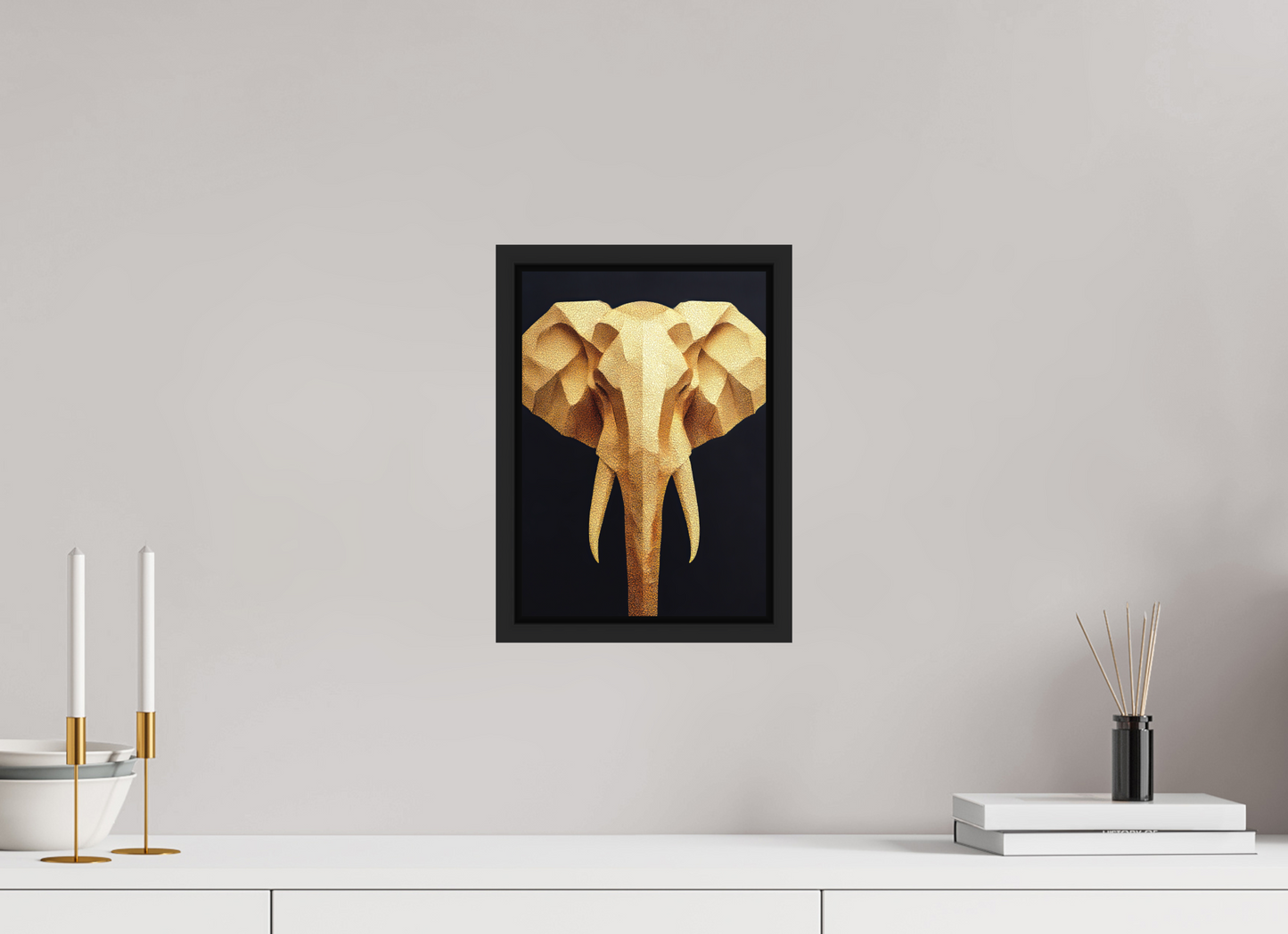 ISO A4 (21 x 29,7 cm), Photo Print on Aluminum Backing with boarder Gold Elephant