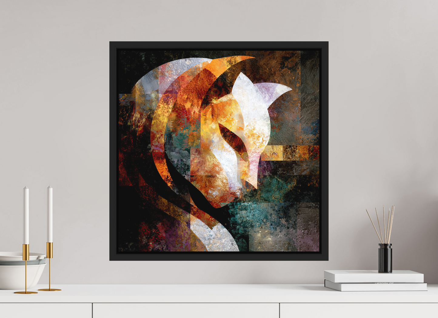 20 x 20″, Photo Print on Aluminum Backing with boarder Abstract Cat
