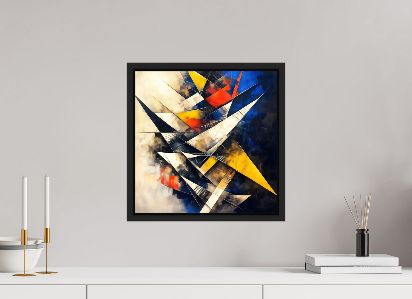 15 x 15″, Fine Art Print on Aluminum Dibond with Boarder Abstract Triangles