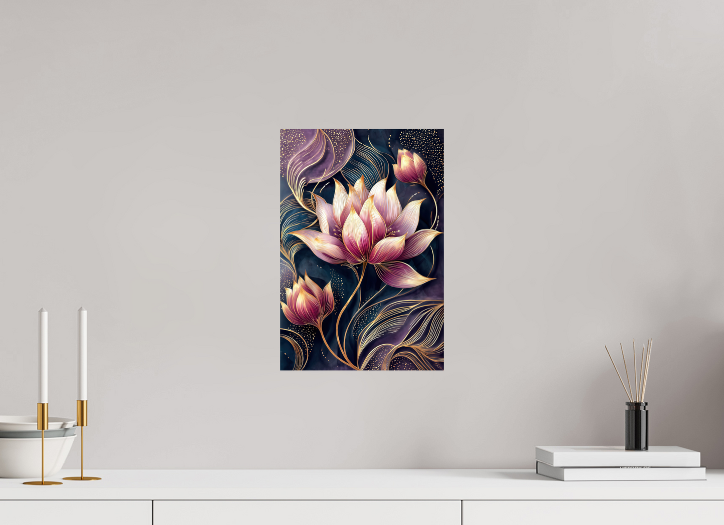 10 x 14.8″, Fine Art Print On Aluminum Dibond Art Deco Purple Lotus