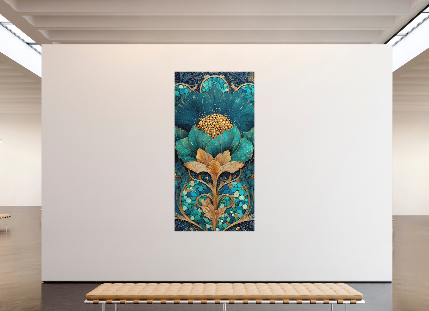 47 x 94″, Photo Print on Aluminum Backing Art Deco Teal Flower 2