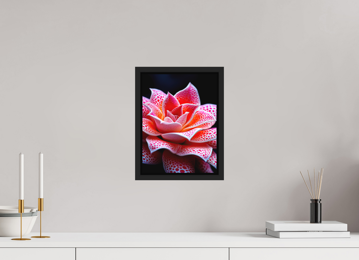 9 x 12″, Photo Print on Aluminum Backing with boarder Red Dot Flower