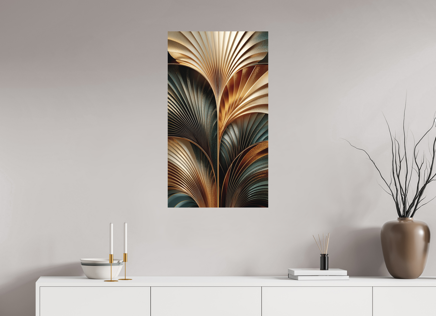 20 x 35.1″, Photo Print on Aluminum Backing Art Deco Leaves 3