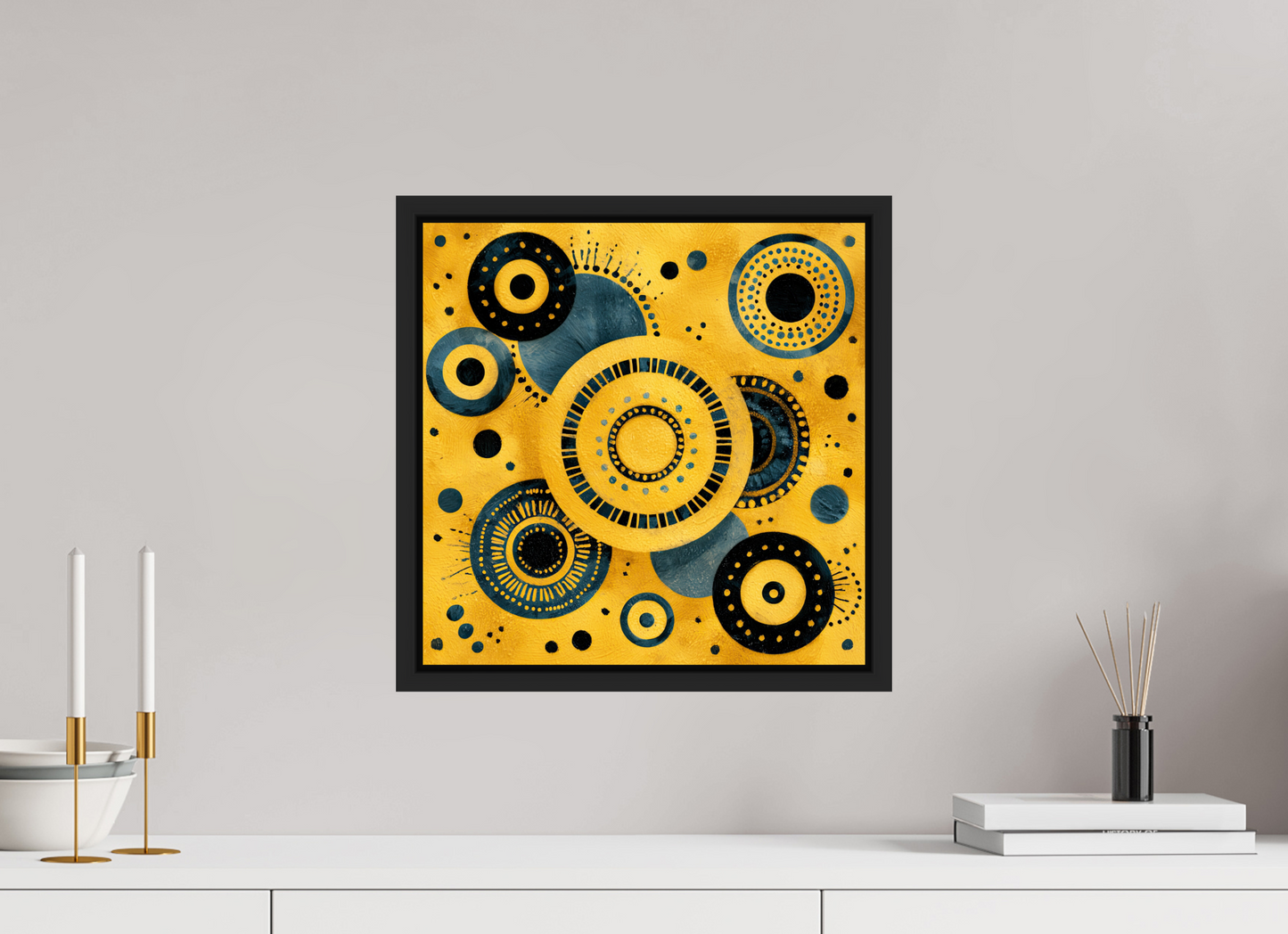 15 x 15″, Fine Art Print on Aluminum Dibond with Boarder Yellow & Blue