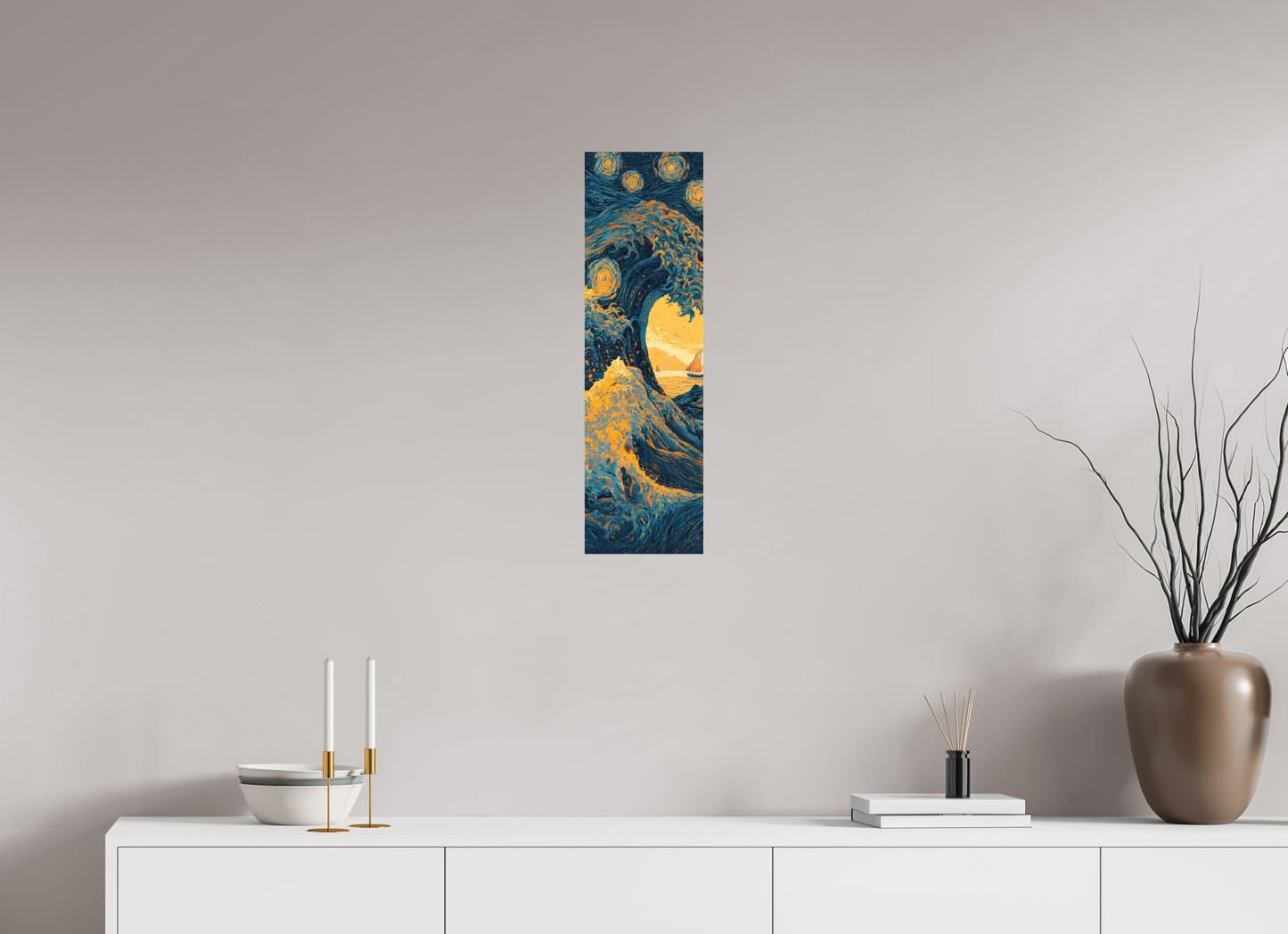 8 x 27.1″, Photo Print on Aluminum Backing Starry Night Tidal Wave
