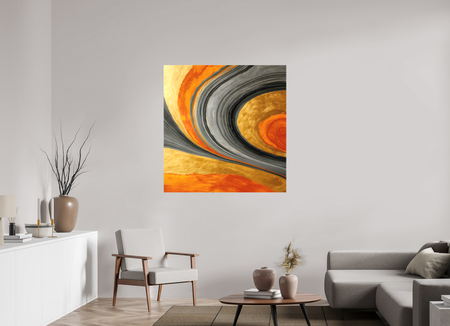 44 x 45.7″, Textile on Canvas Abstract Gold Geode 2