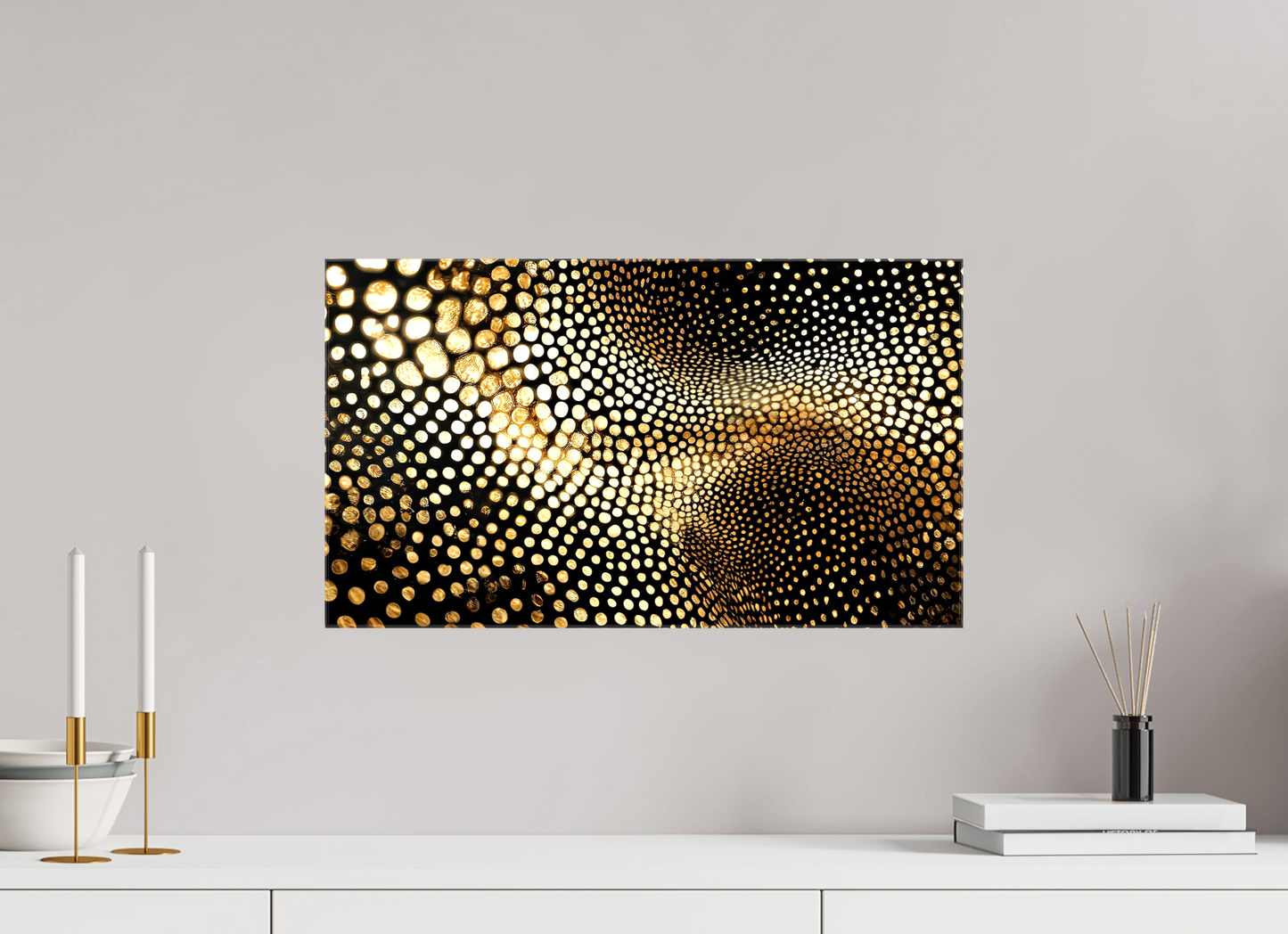 21 x 12″, Glossy Canvas Gold Dot Wave