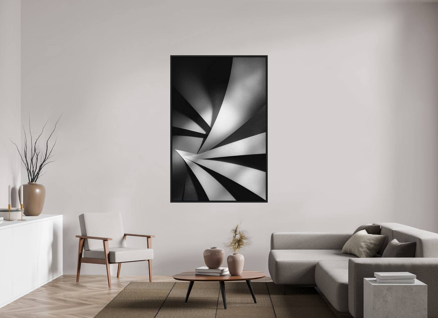 43 x 65.8″, Photo Print on Aluminum Backing with boarder Abstract B&W 2