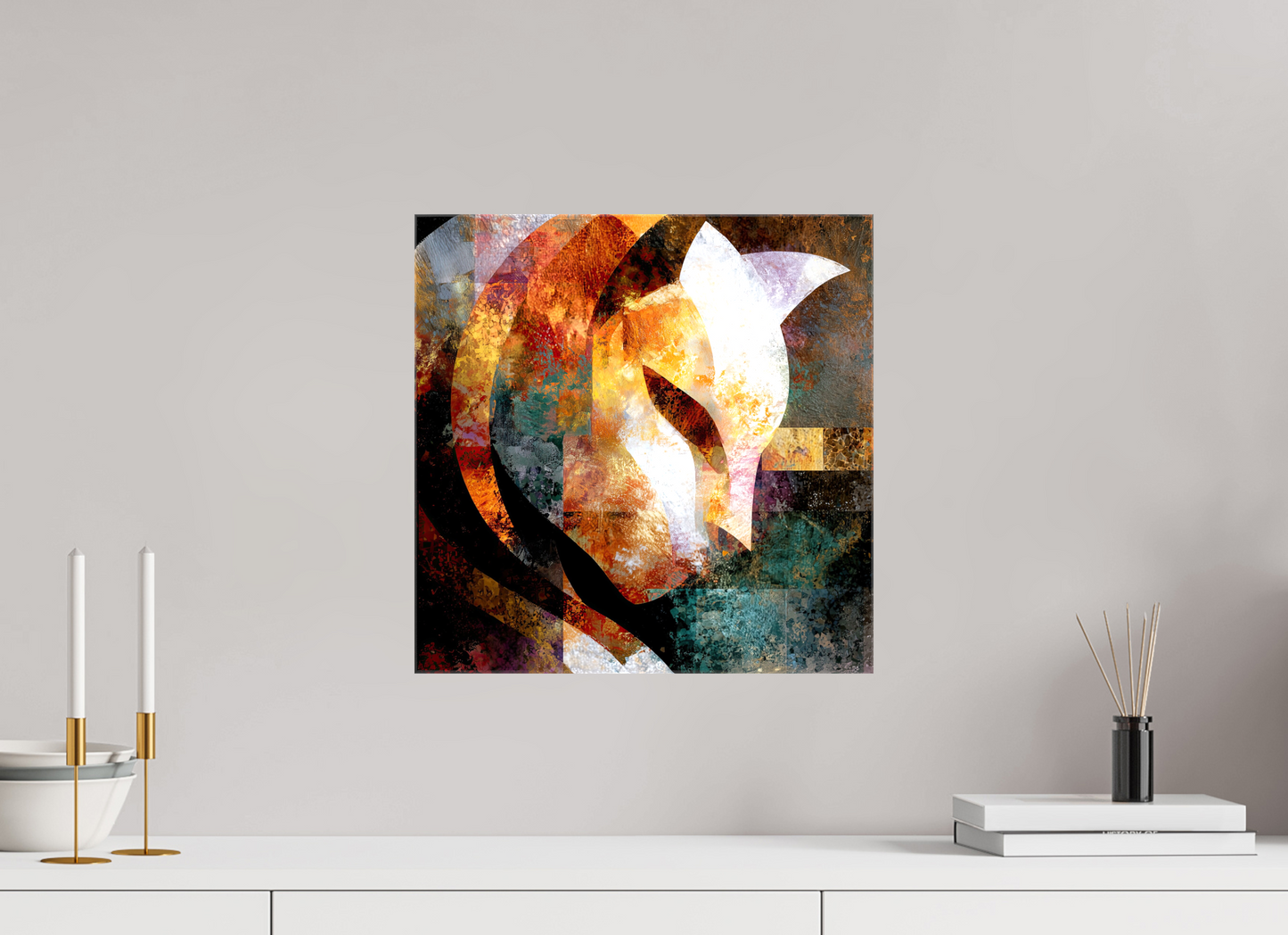 15 x 15″, Glossy Canvas Abstract Cat