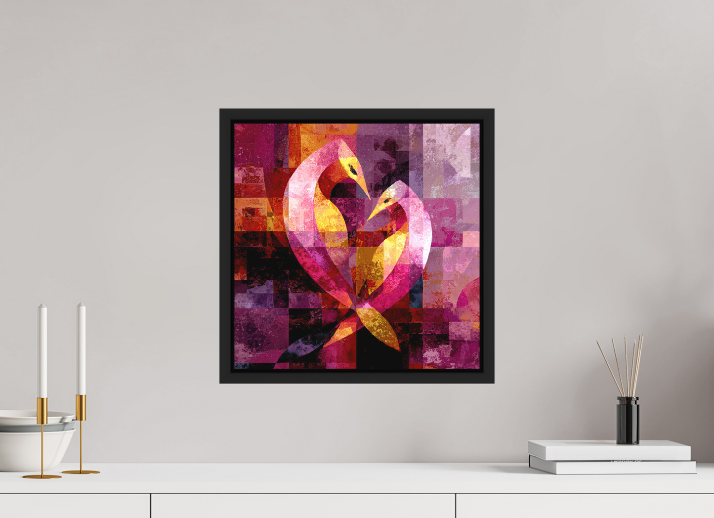 15 x 15″, Photo Print on Aluminum Backing with boarder Love Birds