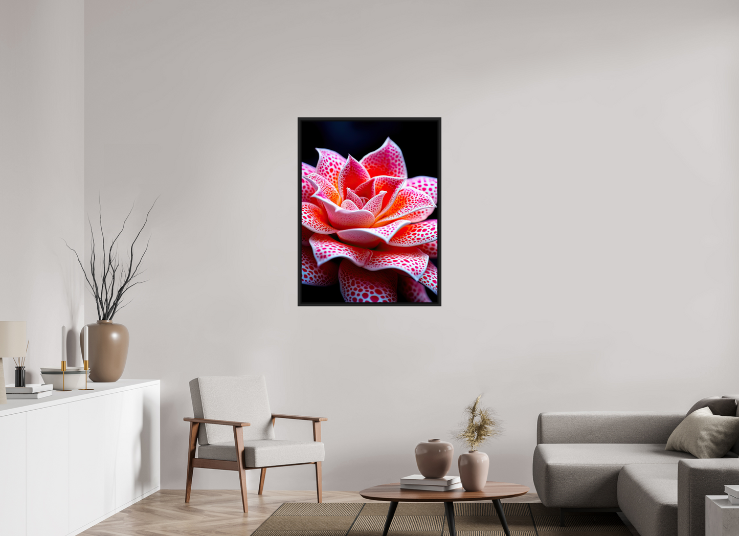 30 x 40″, Fine Art Print on Aluminum Dibond with Boarder Red Dot Flower
