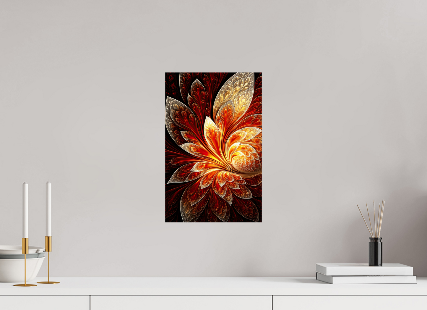 10 x 15.5″, Fine Art Print On Aluminum Dibond Abstract Fire Flower