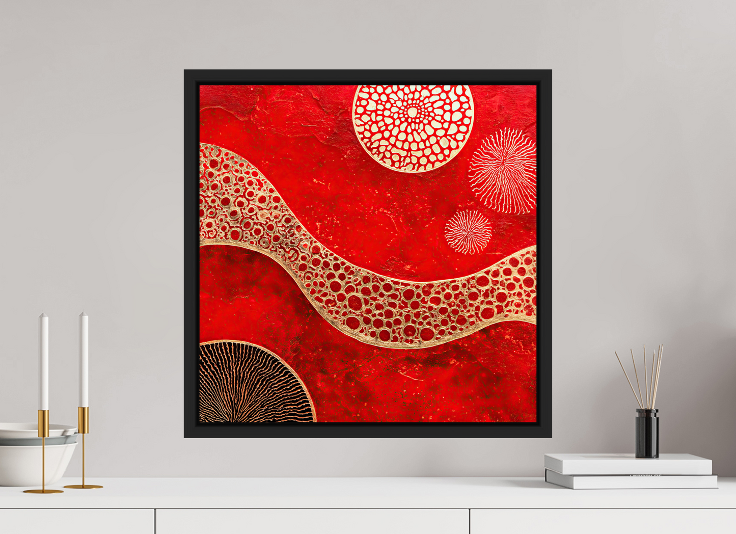 20 x 20″, Fine Art Print on Aluminum Dibond with Boarder Blood Cells