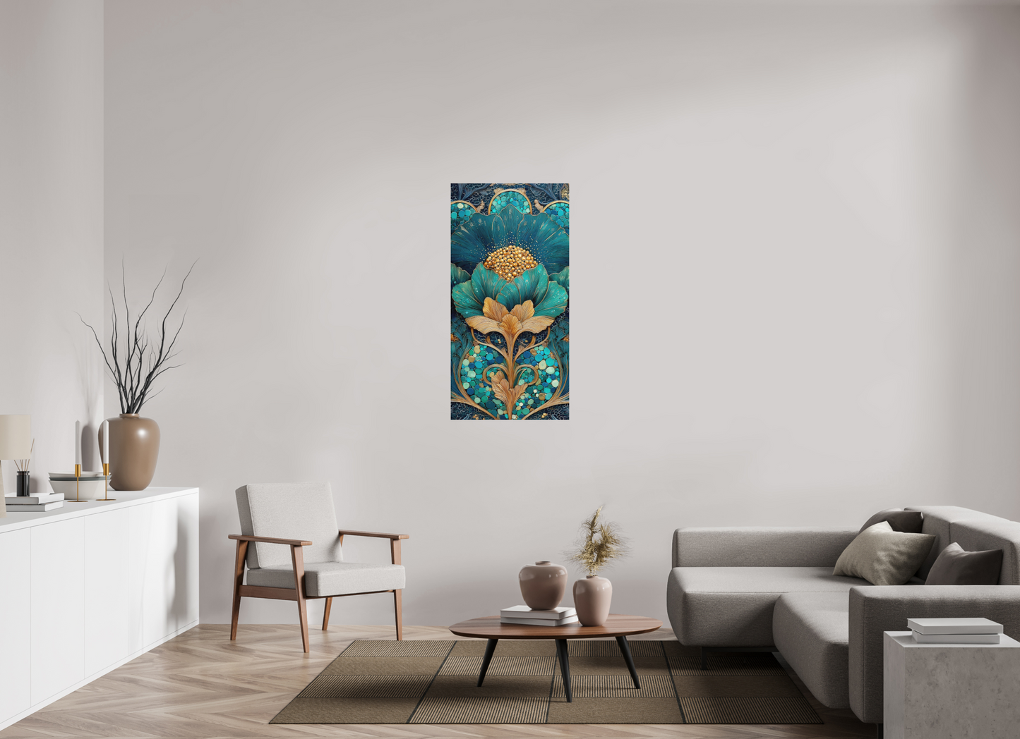 24 x 48″, Photo Print on Aluminum Backing Art Deco Teal Flower 2