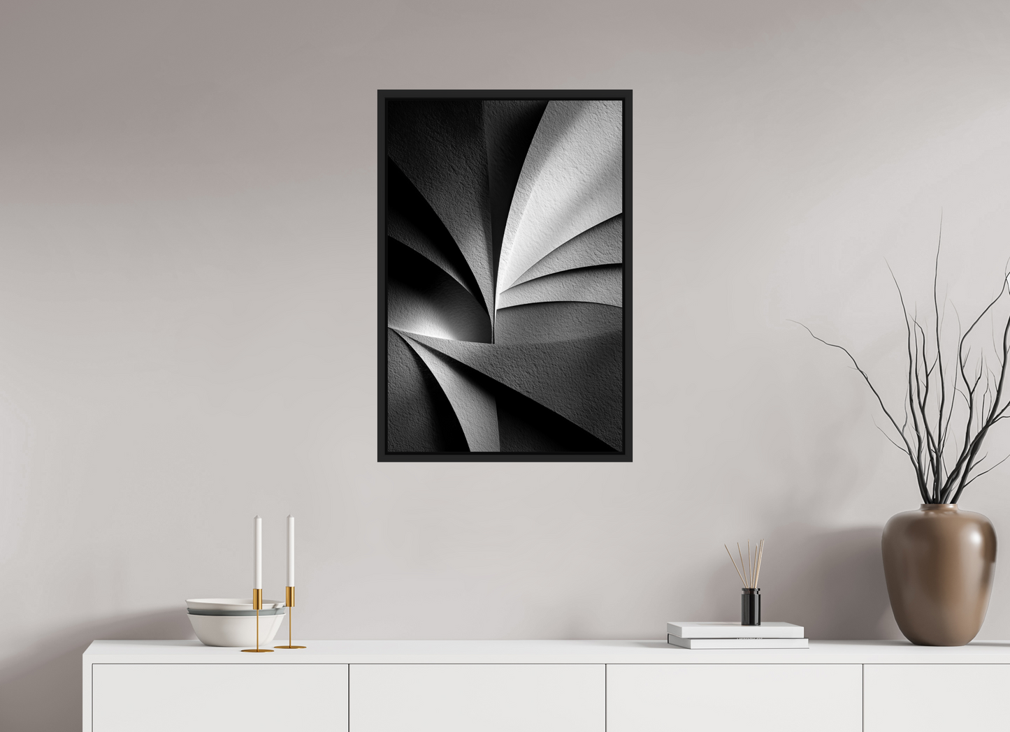 20 x 30″, Fine Art Print on Aluminum Dibond with Boarder Abstract B&W 1