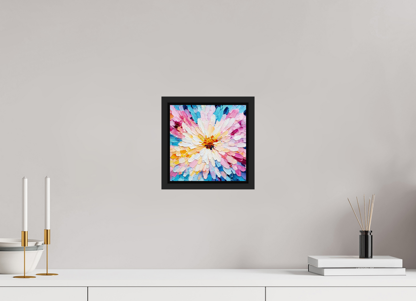 8 x 8″, Fine Art Print on Aluminum Dibond with Boarder Abstract Paint Flower