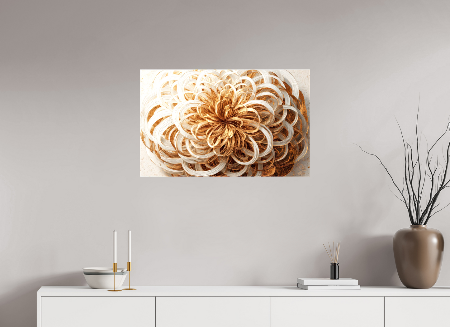 31.9 x 20″, Glossy Canvas Abstract Gold Flower