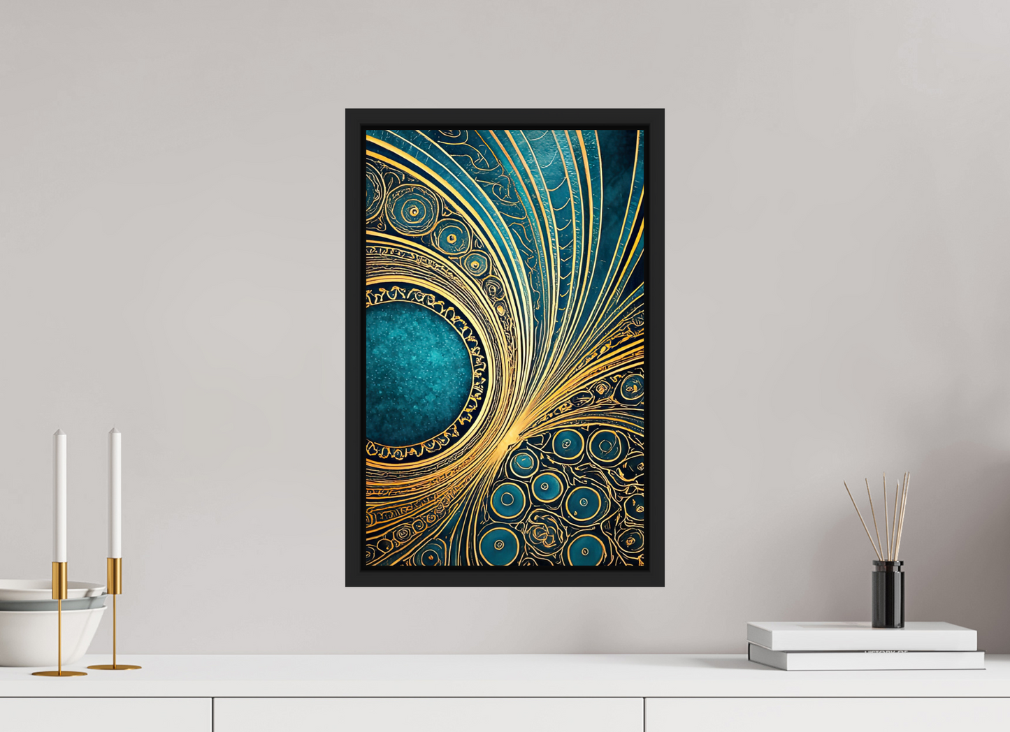 12 x 18.9″, Fine Art Print on Aluminum Dibond with Boarder Art Deco Teal 2