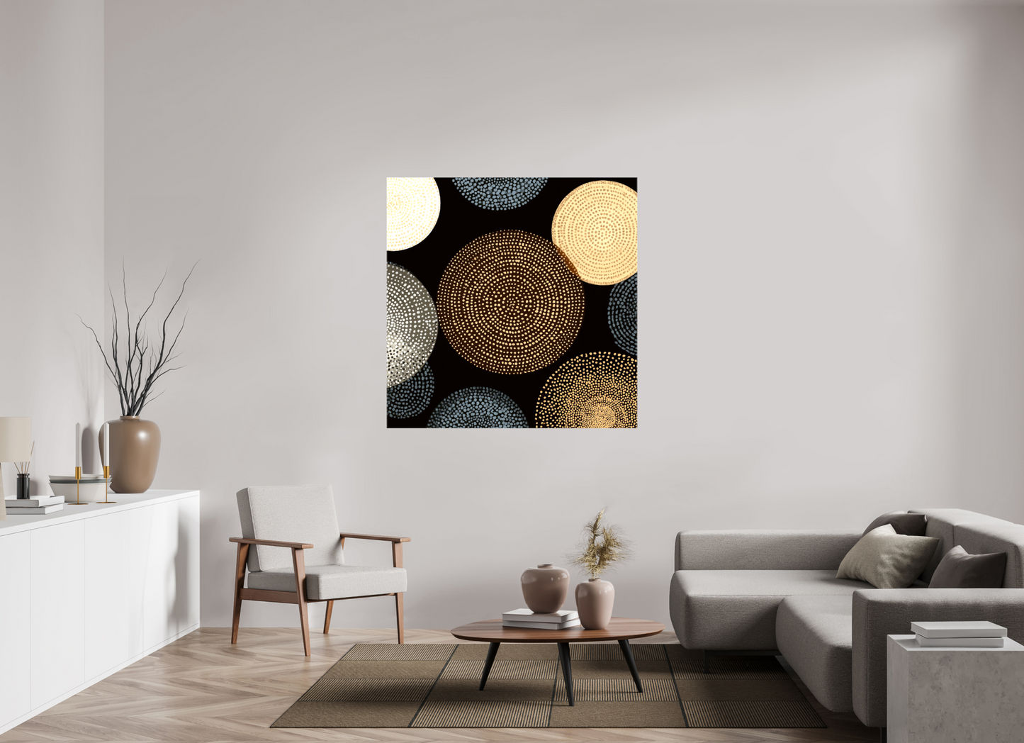 50 x 50″, Glossy Canvas Dot Circles