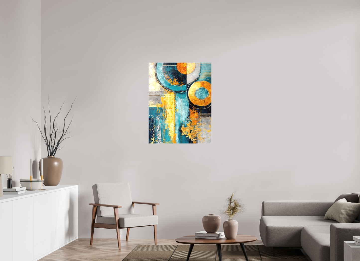 28 x 36.2″, Textile on Canvas Abstract Gold Paint 3