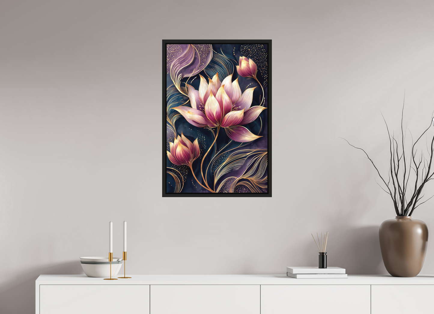 20 x 29.6″, Photo Print on Aluminum Backing with boarder Art Deco Purple Lotus