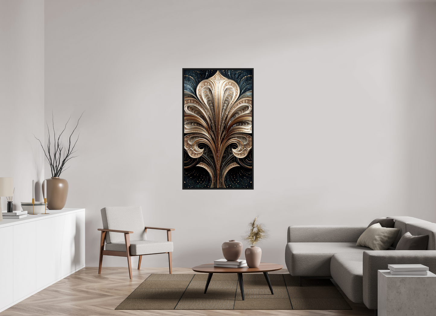 32 x 55.7″, Fine Art Print on Aluminum Dibond with Boarder Art Deco Abstract Flower 1