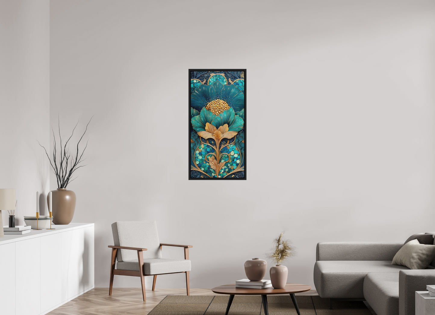 20 x 40″, Photo Print on Aluminum Backing with boarder Art Deco Teal Flower 2