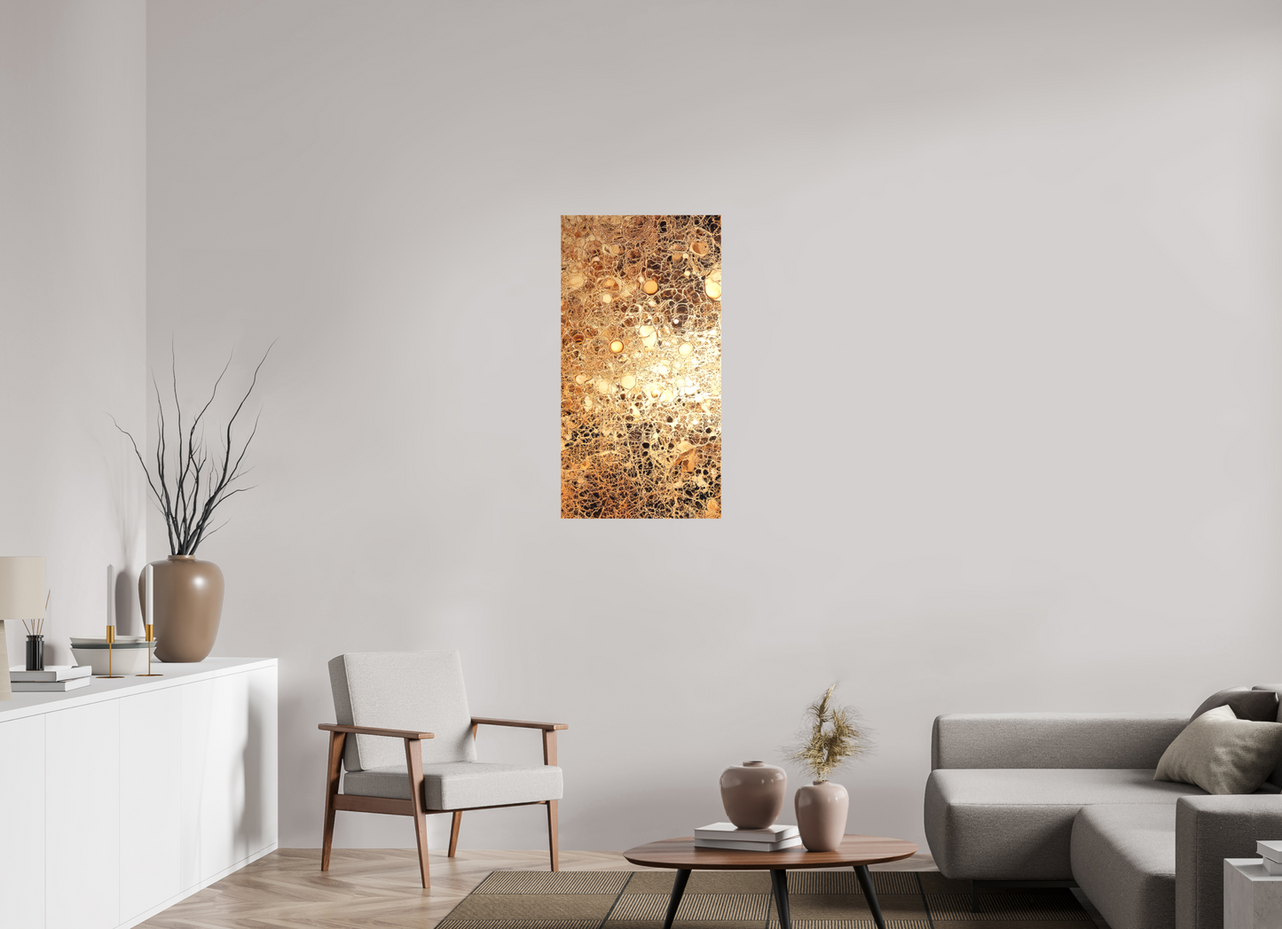 20 x 38.2″, Textile on Canvas Gold Leather