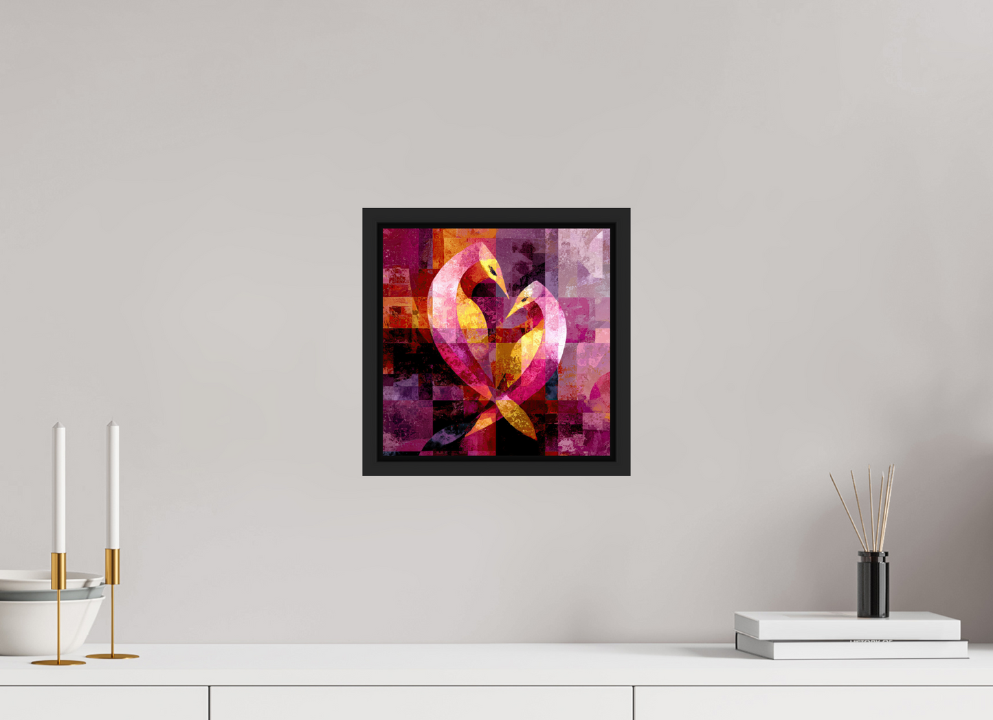 10 x 10″, Fine Art Print on Aluminum Dibond with Boarder Love Birds