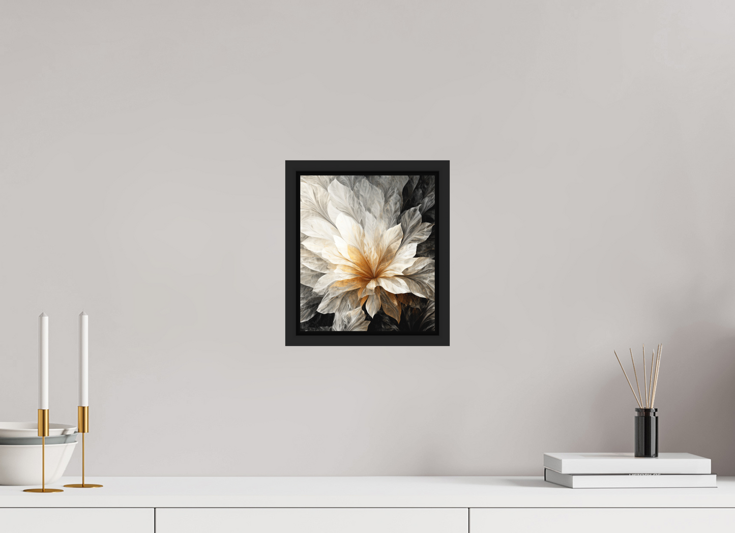 8 x 9.3″, Photo Print on Aluminum Backing with boarder White & Gold Flower 1