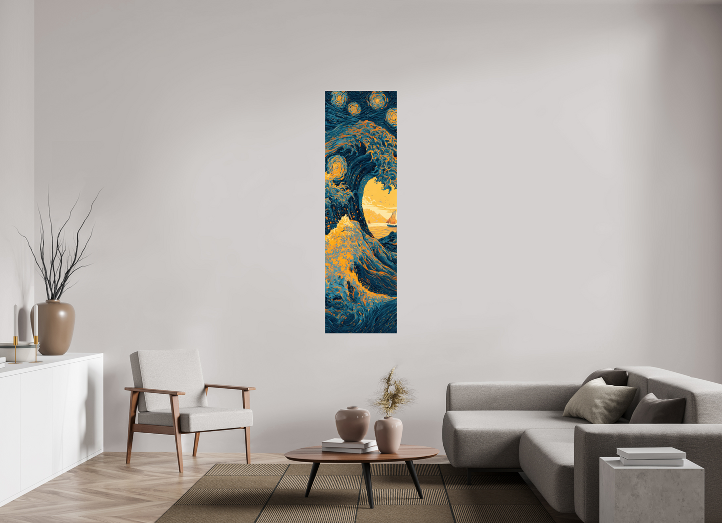 20 x 67.8″, Fine Art Print On Aluminum Dibond Starry Night Tidal Wave