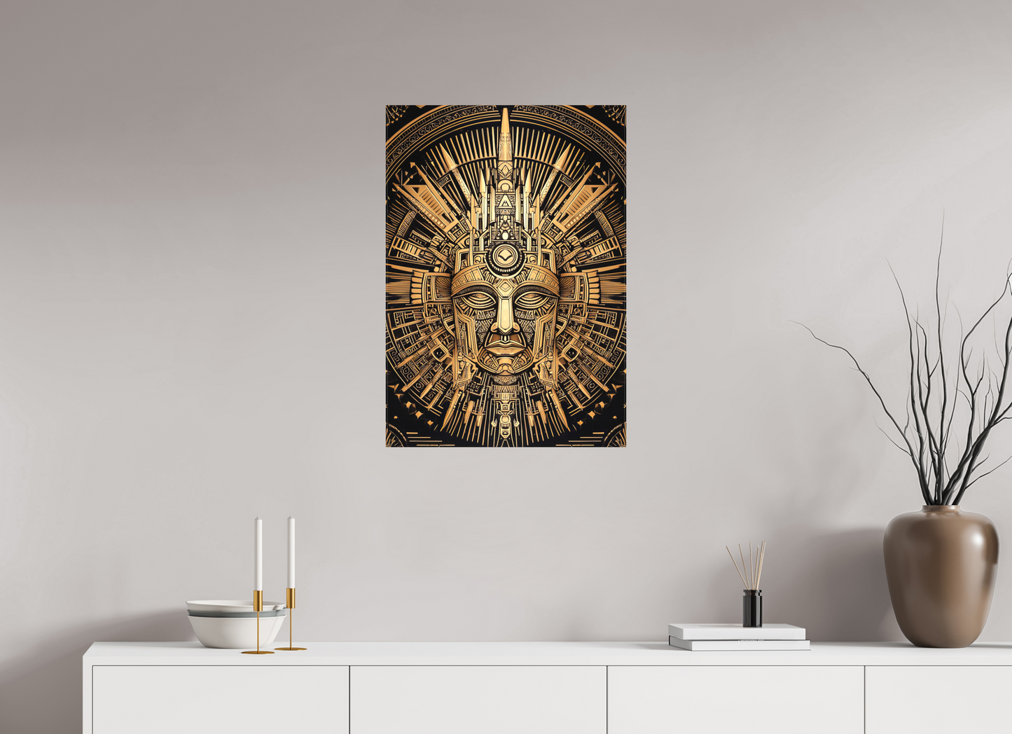 20 x 28.6″, Textile on Canvas Tribal Gold