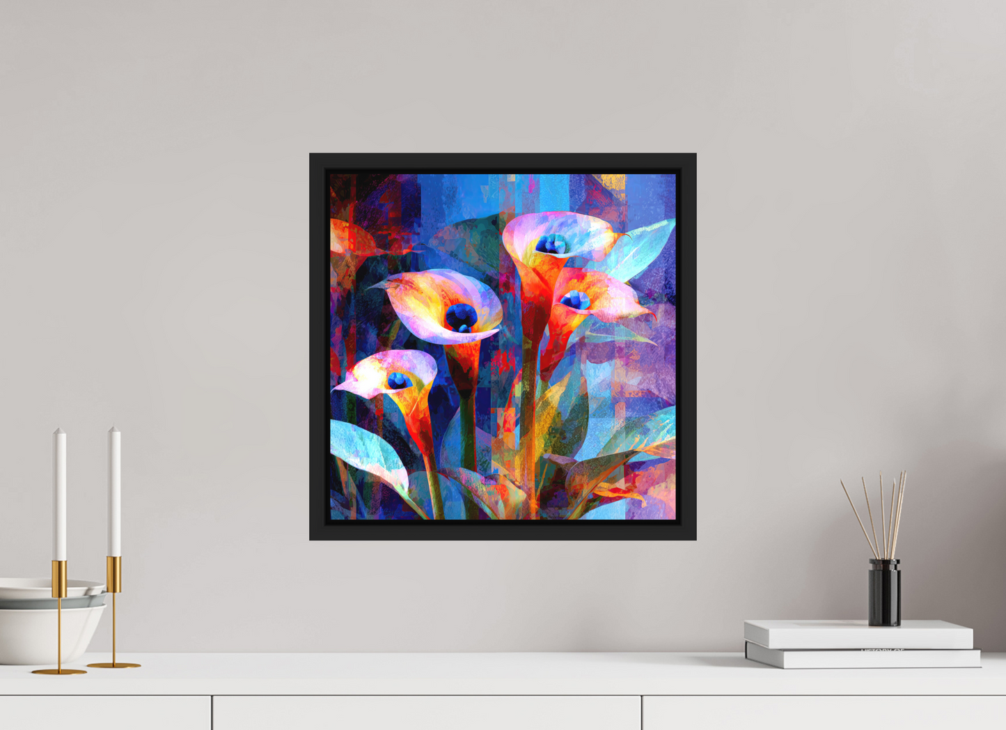 15 x 15″, Photo Print on Aluminum Backing with boarder Abstract Calla Lily Flowers