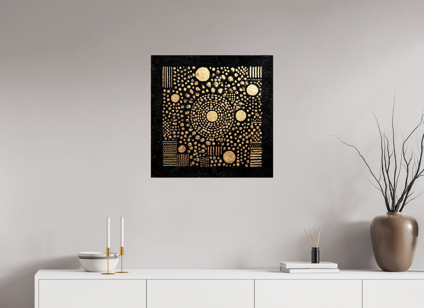 25 x 25″, Fine Art Print On Aluminum Dibond Gold QR
