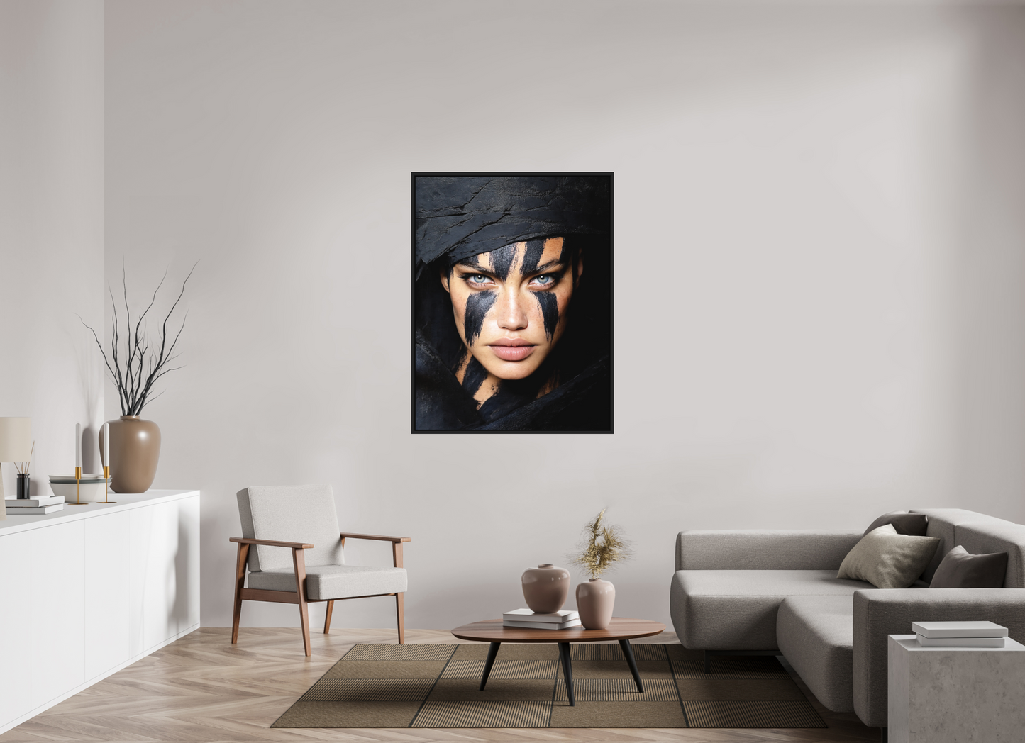 39 x 50.9″, Photo Print on Aluminum Backing with boarder Charcoal Woman